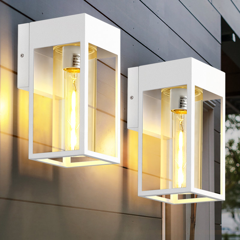 Outdoor Hardwired Wall Light Fixture, Exterior Porch Light with E26 Socket & Clear Glass Shade, Modern Wall Sconce for House Patio Garage Door