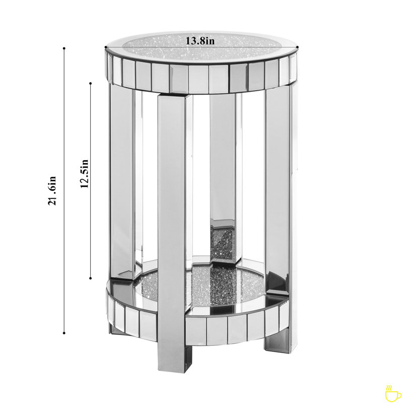 Table ronde à miroir avec incrustation de cristal, petit canapé moderne à 2 couches avec espace de rangement