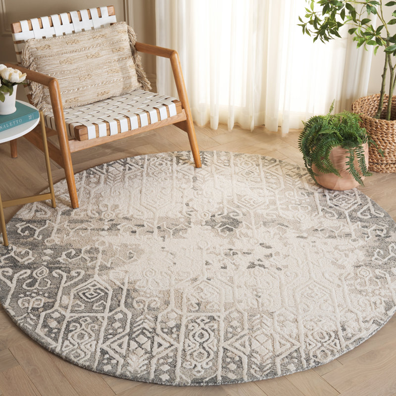 Ebony Hand Tufted Wool Pile Southwestern Rug, Round 6'