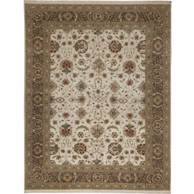 Tapis vert et beige noué à la main de haute qualité