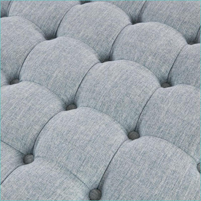 Ottoman, 32” Round Tufted Skirted | Dark Gray Upholstered | Living Room | Plywood/Solid Wood Frame