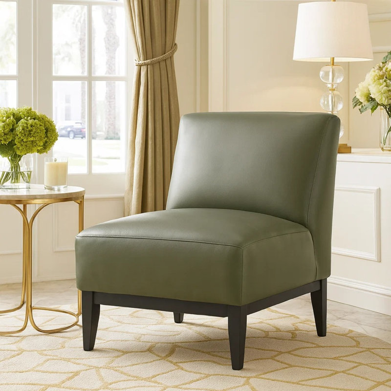 Timmins 28.5" Modern & Contemporary Accent Chair with 100% Top Grain Buffalo Leather, Solid Wood Legs, High-Density Foam Seat Cushions