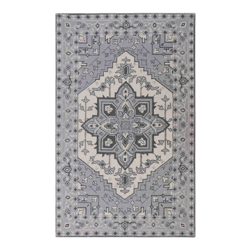 Rowe Medallion Hand Woven Cotton and Wool Oriental Area Rug, Rectangle 5' x 8'