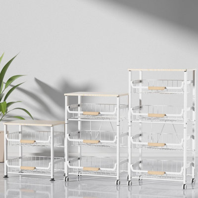 Panier de fruits pour la cuisine, paniers de rangement coulissants à 5 niveaux Chariots de rangement Tiroirs avec plateau en bois avec roulettes pour les collations Légumes Vianderos Para Cocina Modernos
