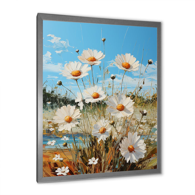 Daisy Dreamscape Flowers Field I, Cadre simple argenté, H 20 po x l 12 po x P 1 po