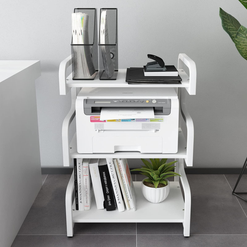 Support pour imprimante à 3 tablettes H 30,3 po x l 15,7 po, Blanc
