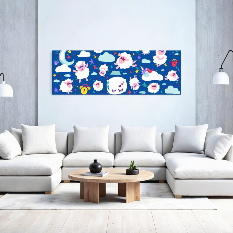 «Sweet Sleeping Sheep Dreams Dreamy Playful Tranquil Animal Landscape», art mural, H 20 po x l 60 po