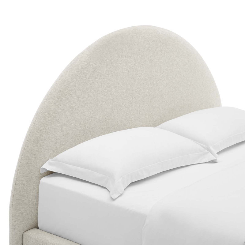 Ivory Velvet Upholstered Full Platform Bed with Arched Headboard