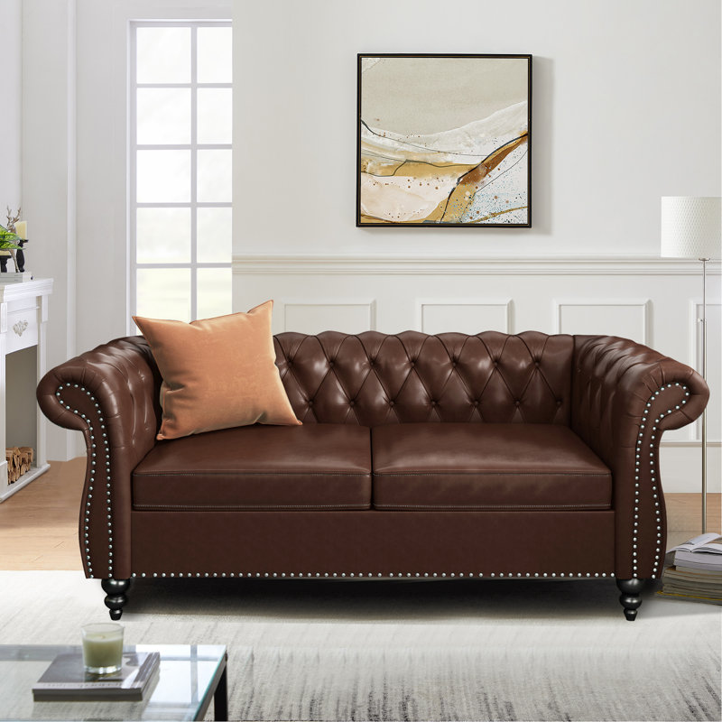 Oma 62" Rolled Arm Chesterfield Loveseat, Brown