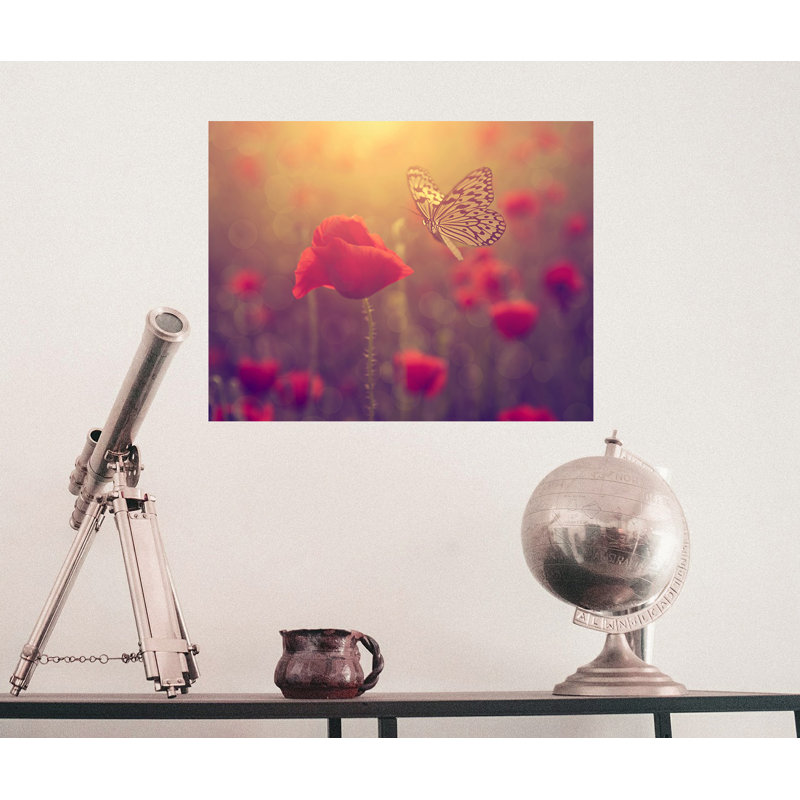 Décalcomanie murale d’art amovible papillon et rose, H 18 po x l 24 po