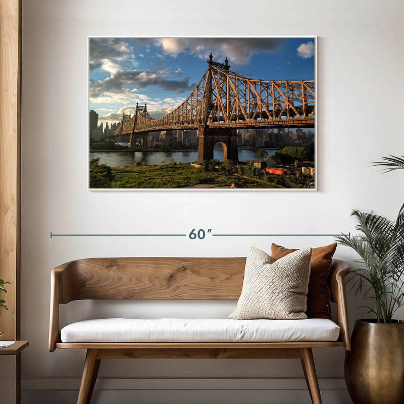 Pont de Queensboro, New York, 46 po x 31 po, Cadre flottant blanc