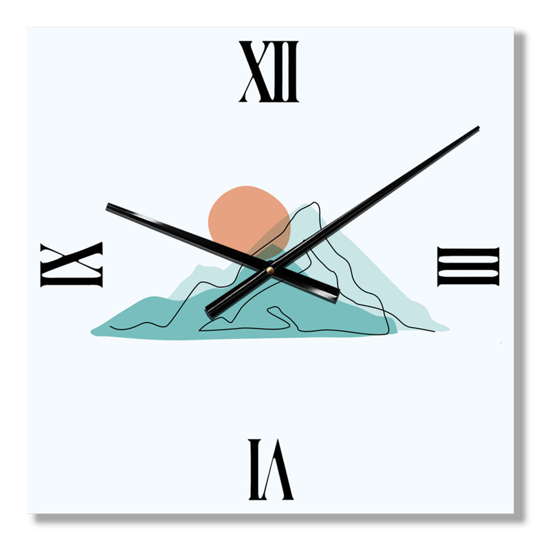 Horloge murale moderne lune rouge sur montagnes bleues abstraites II, Grand