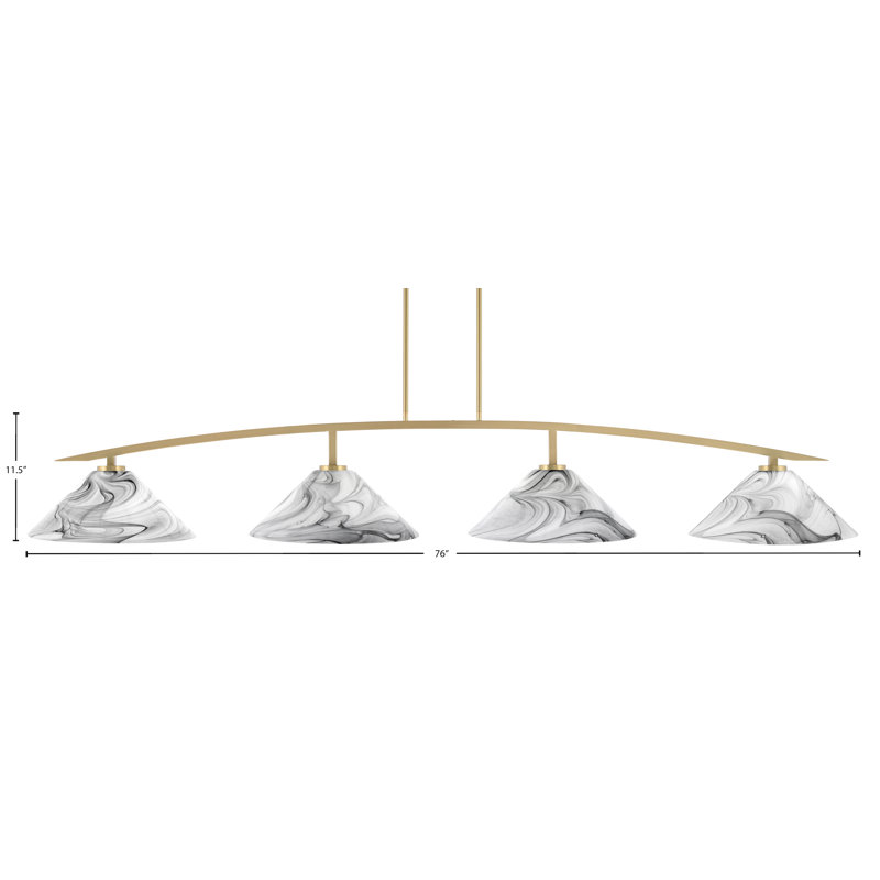 Kurve 4 Light Bar Shown In New Age Brass Finish With 16" Swirl Glass, Black/White