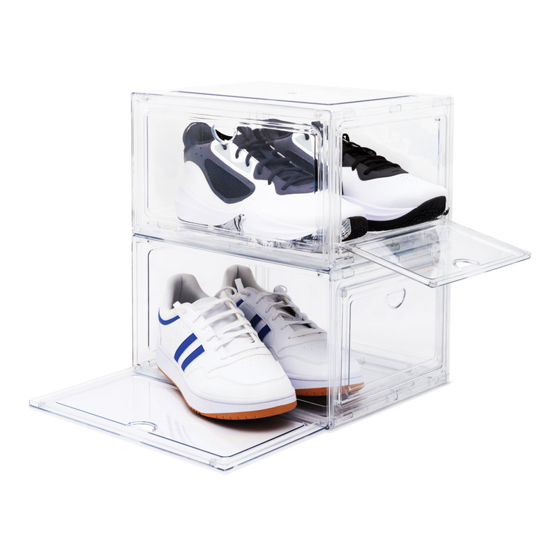 Rebrilliant empilable, portes magnétiques doubles, organisateur et boîte à chaussures, transparent, paquet de 2