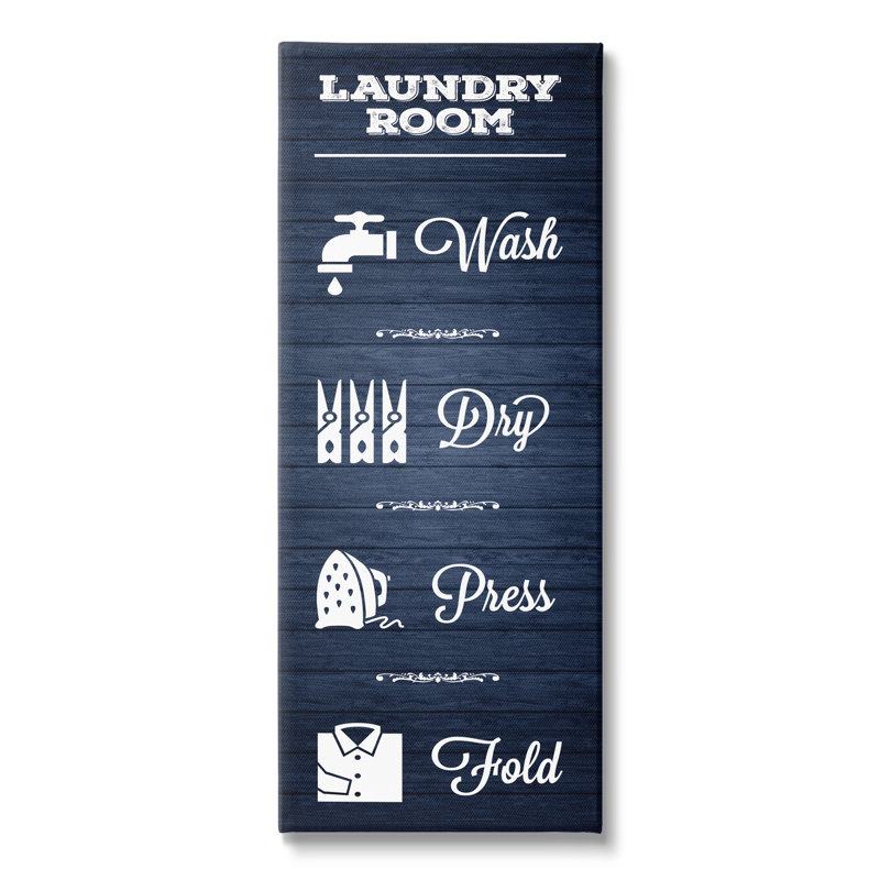 Laundry Room Rules Sign Blue Grain Pattern Calligraphy by Melody Hogan - Graphic Art, 13" W x 13" H