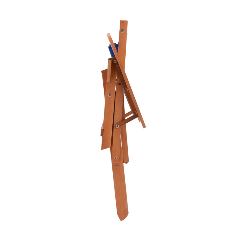Folding Deck Chair, Blue, Walnut