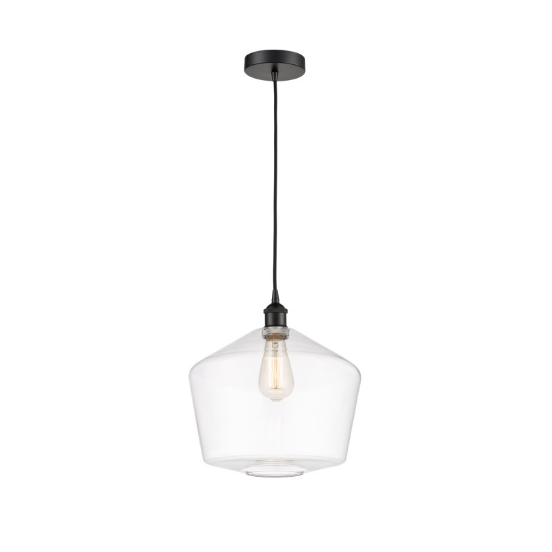Luminaire suspendu 1 lumière Gabbie, Transparent, Noir mat