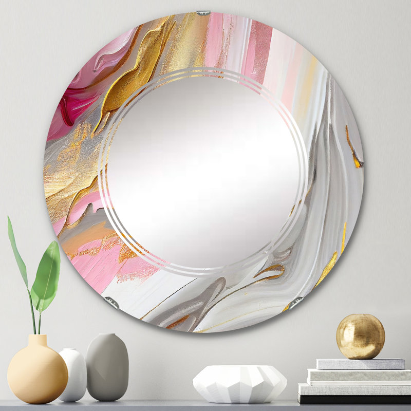Rose et marbre doré abstrait V - miroir mural abstrait en marbre, 24 po x 24 po