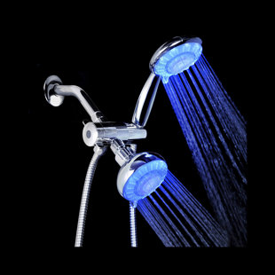 Pomme de douche à double fonction à 5 fonctions à DEL bleue 4 po avec tuyau de 5 pi Ana Bath
