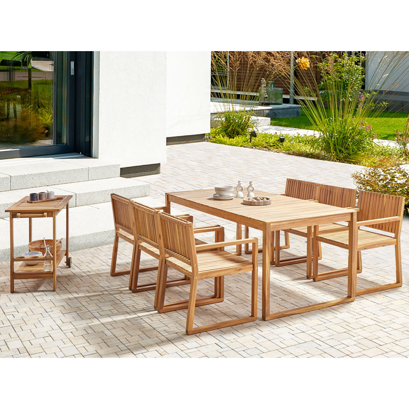 Adamina 6 - Person Acacia Solid Wood Patio Dining Set Rectangular Table