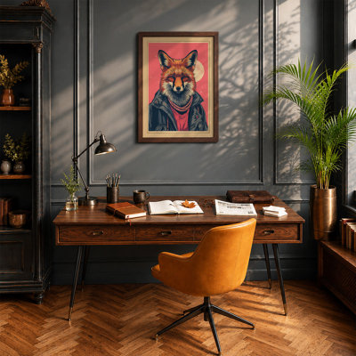 Fox in Navy Jacket Modern - Framed Print