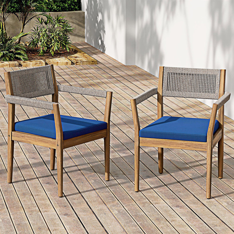 Ensemble de 2 chaises d'extérieur en bois avec coussins, 2