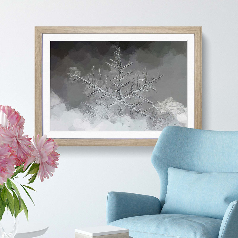 Snowflake in Abstract - Picture Frame Graphic Art Print, 62cm H x 87cm W x 2cm D, Oak Framed