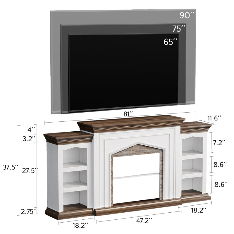  80"W Tv Stand With Large Storage Space,White&Brown, White/Brown