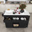 Îlot de cuisine 74,8 po avec table de salle à manger extensible, finition noire, placage de marbre, rangement intelligent et alimentation pour 3 tiroirs, armoire, prise verrouillable-129987598