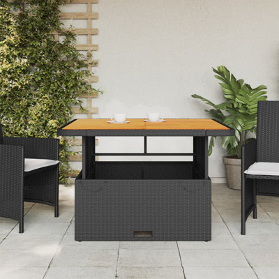 Table de patio ajustable en rotin noir et bois d'acacia 31,5 x 31,5 x 15,7 po