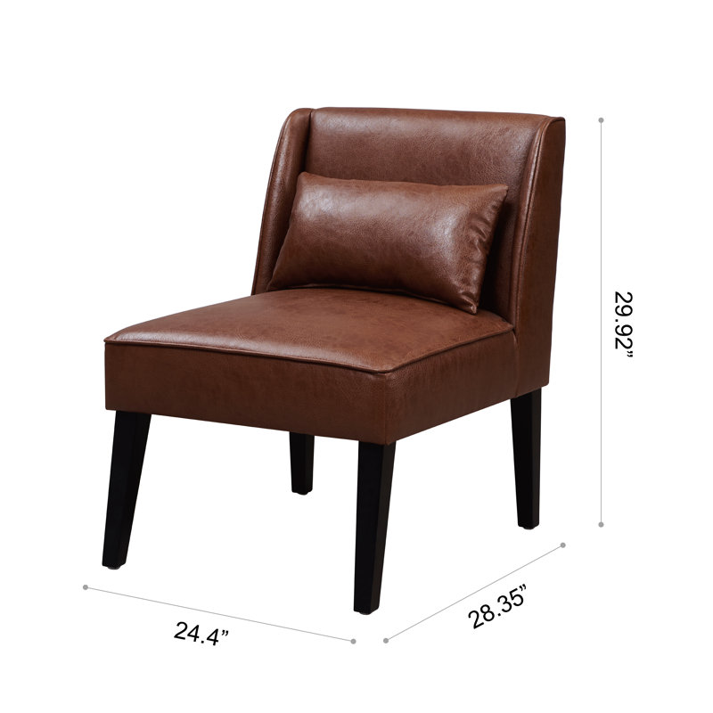 Georgeson Modern Faux Leather Accent Chair with Solid Wood Legs, Upholstered Lounge Chair with Cushion for Living Room