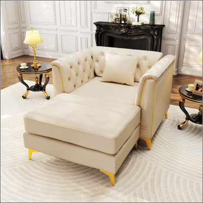 Élégant canapé chesterfield modulaire 1 place avec similicuir, capitonnage à boutons fait à la main et accoudoirs garnis de métal pour une vie moderne