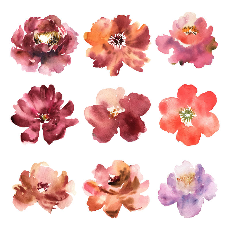Floral Set by Iuliia_Zubkova - Wrapped Canvas Painting, 30cm H x 30cm W