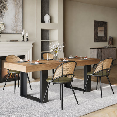 4-Person Dining Table Sets With Rectangular Extendable Dining Table & 4 Rattan Chairs