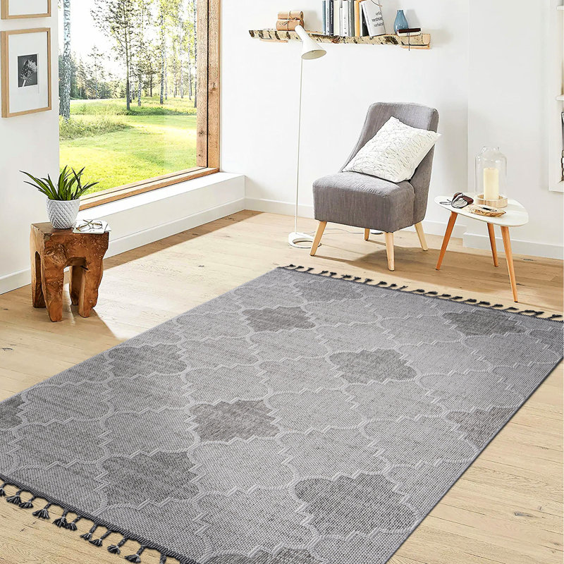 8X10 White Gray Trellis Area Rug - Stain , Non-Shedding, Easy Maintenance, For Living And Dining Floor Covering Stain-, Pet-, Nursery Dorm Room