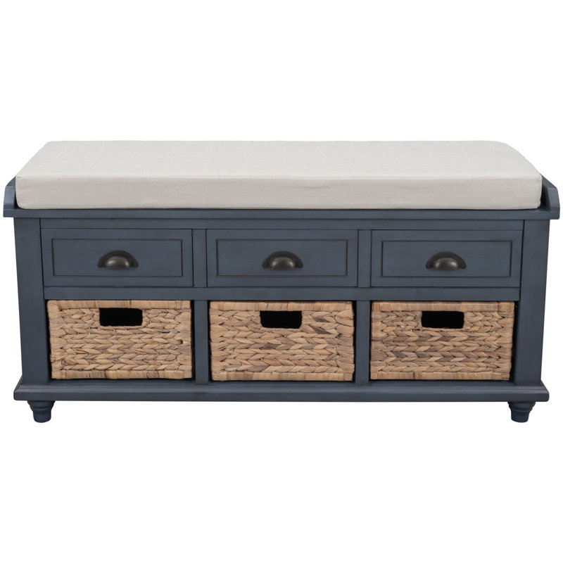 Colleen Upholstered Storage Bench, Navy Blue