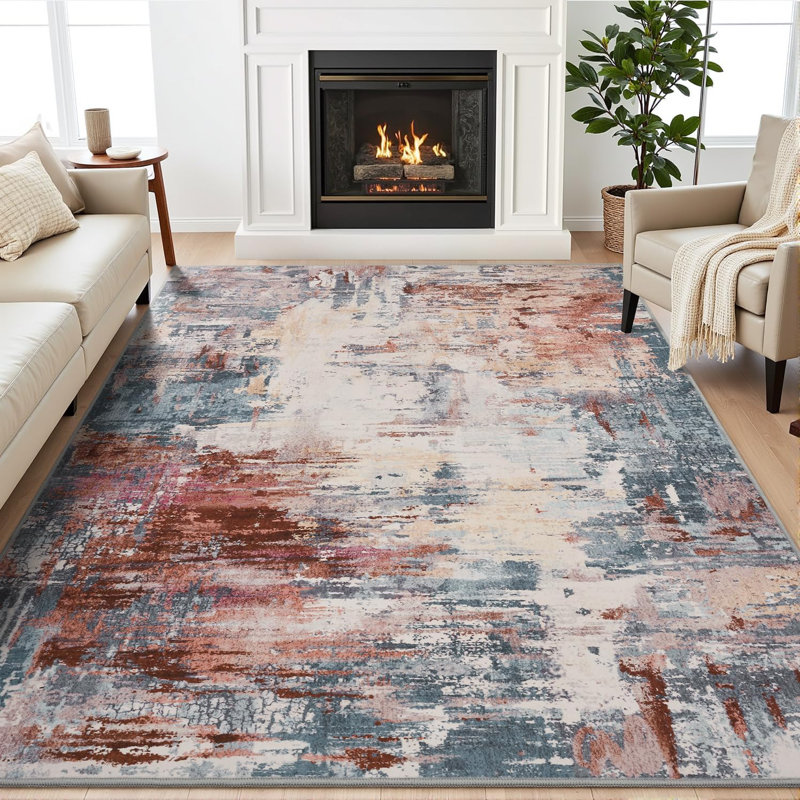 Tapis abstrait lavable à la machine, Rectangle 9 pi x 12 pi