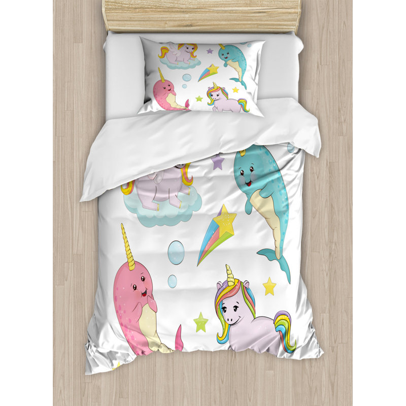 Melania White/Blue/Pink Microfiber 350 TC Modern & Contemporary Duvet Cover Set, Single Duvet Cover + 1 Standard Pillowcase
