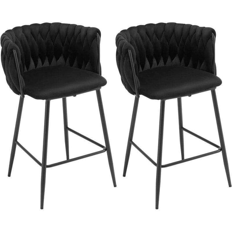 Saya Upholstered Counter Stool with Metal Frame, Black, 1 Piece