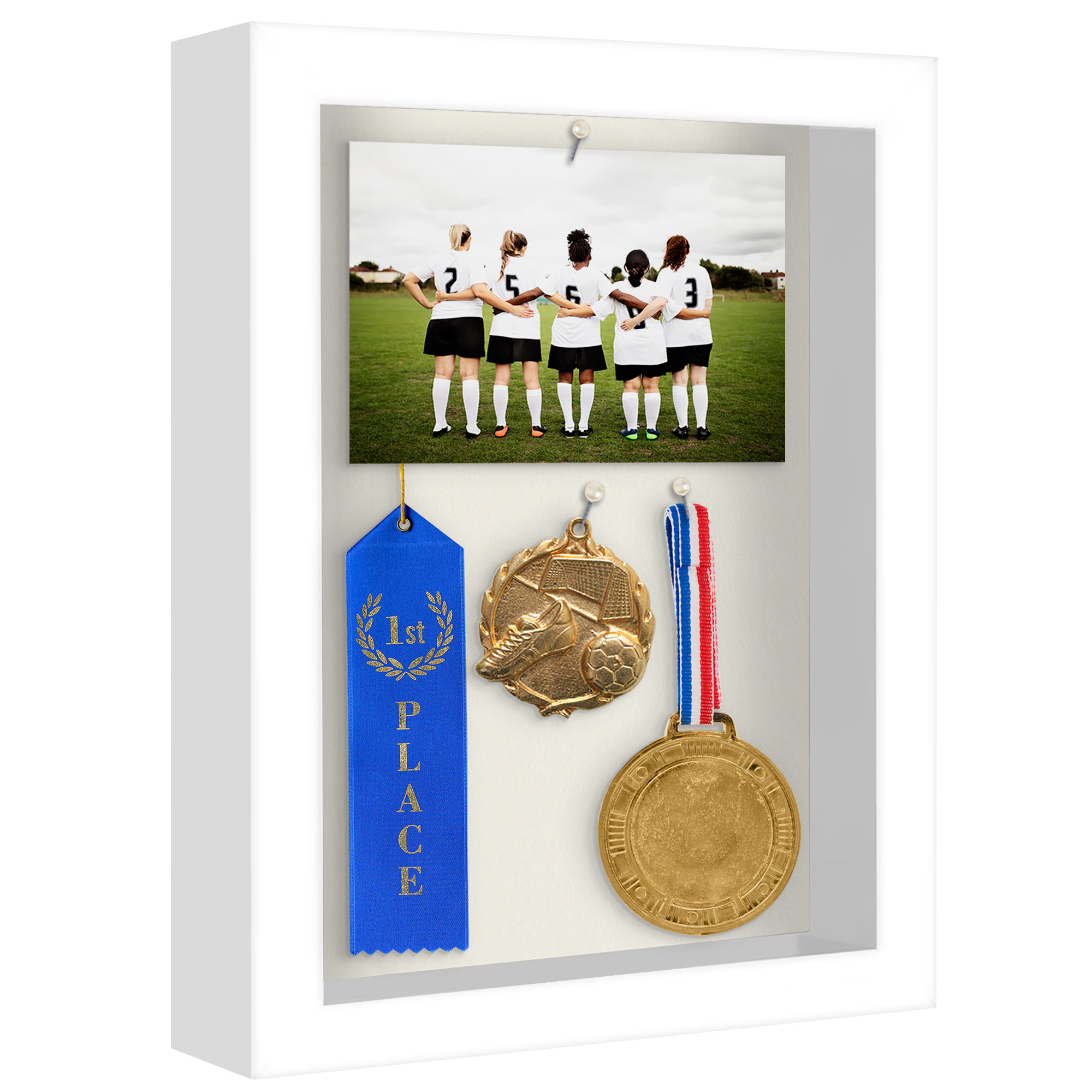  Golden State Art, 8x8 Shadow Box Frame Display Case, 2-inch  Depth, Great for Collages, Collections, Mementos, 6 Pins Included (White, 1  Pack)
