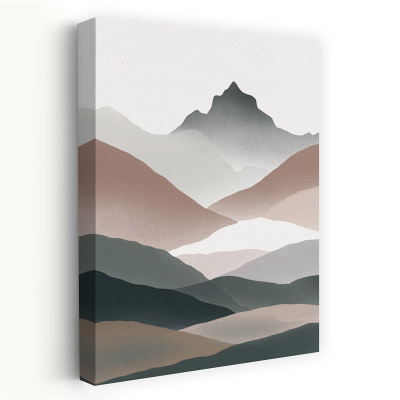 Montagnes sereines - Tableau abstrait moderne représentant un paysage paisible de montagne, 48" H x 32" W