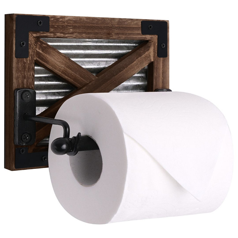 Rustic Brown Wood and Metal Farmhouse Toilet Paper Holder