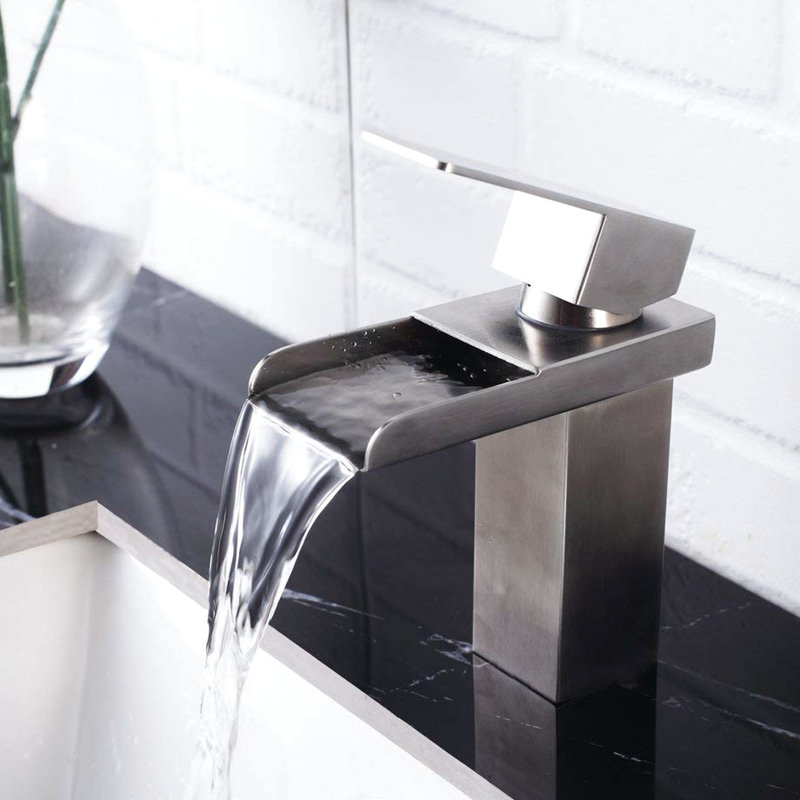 Single Hole Tap - Brushed Nickel, Bathroom- Design Modern Bathroom Faucet Easy Water Control
