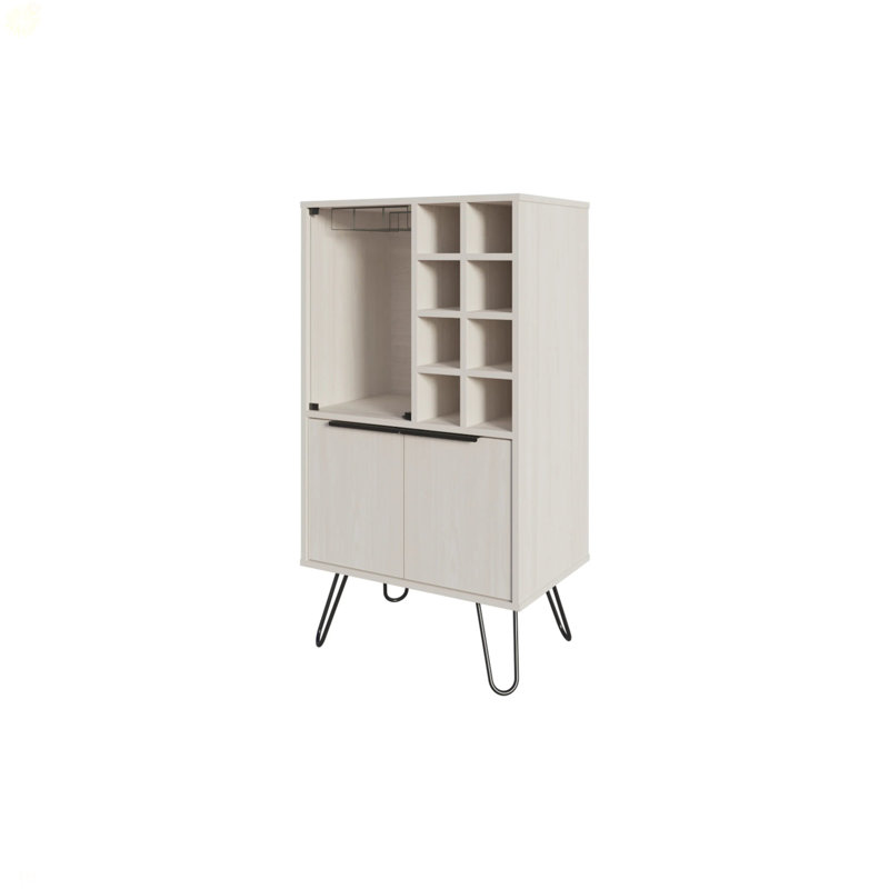 Bar blanc avec support en verre et rangement pour bouteilles de vin