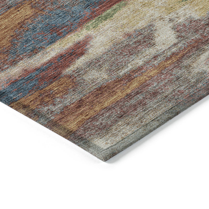 Tapis intérieur lavable abstrait vert orange et doré 8 pi x 10 pi