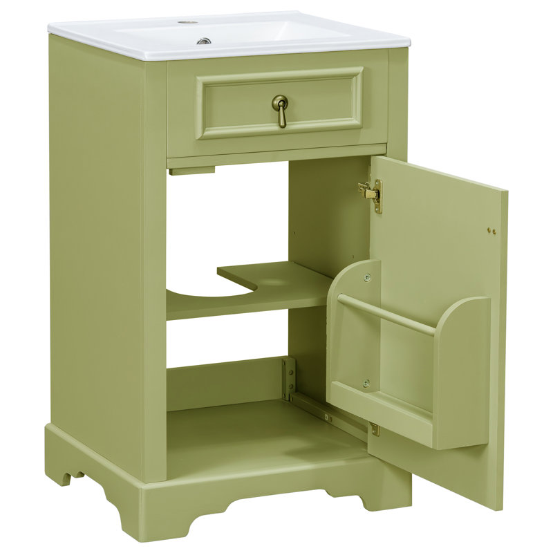Meuble-lavabo de salle de bain 20 po avec comptoir en céramique, Vert clair