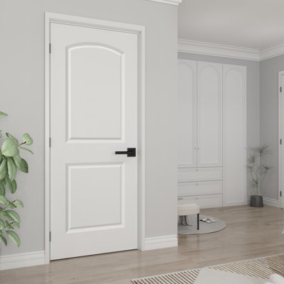 32 po x 80 po 2 panneaux ronds à âme creuse avec porte intérieure en dalle pré-suspendue pour salle de bain, garde-manger, porte intérieure pour buanderie, droitier