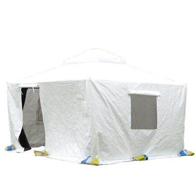Housse de pavillon de jardin 12 pi x 12 pi pour toutes les conditions météorologiques - imperméable avec parois latérales, fenêtres en filet de polypropylène, utilisation polyvalente à l'extérieur en blanc