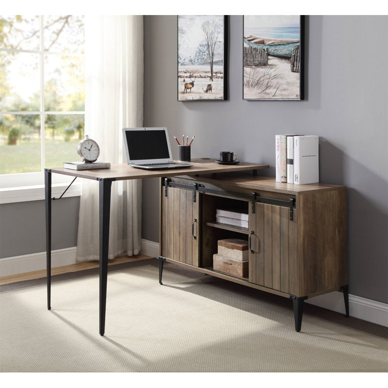 Bureau d'écriture en chêne rustique avec porte de grange coulissante, Rustique