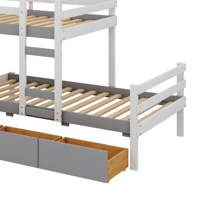 Lit superposé simple au-dessus de simple avec tiroirs intégrés et peu encombrant, Gris